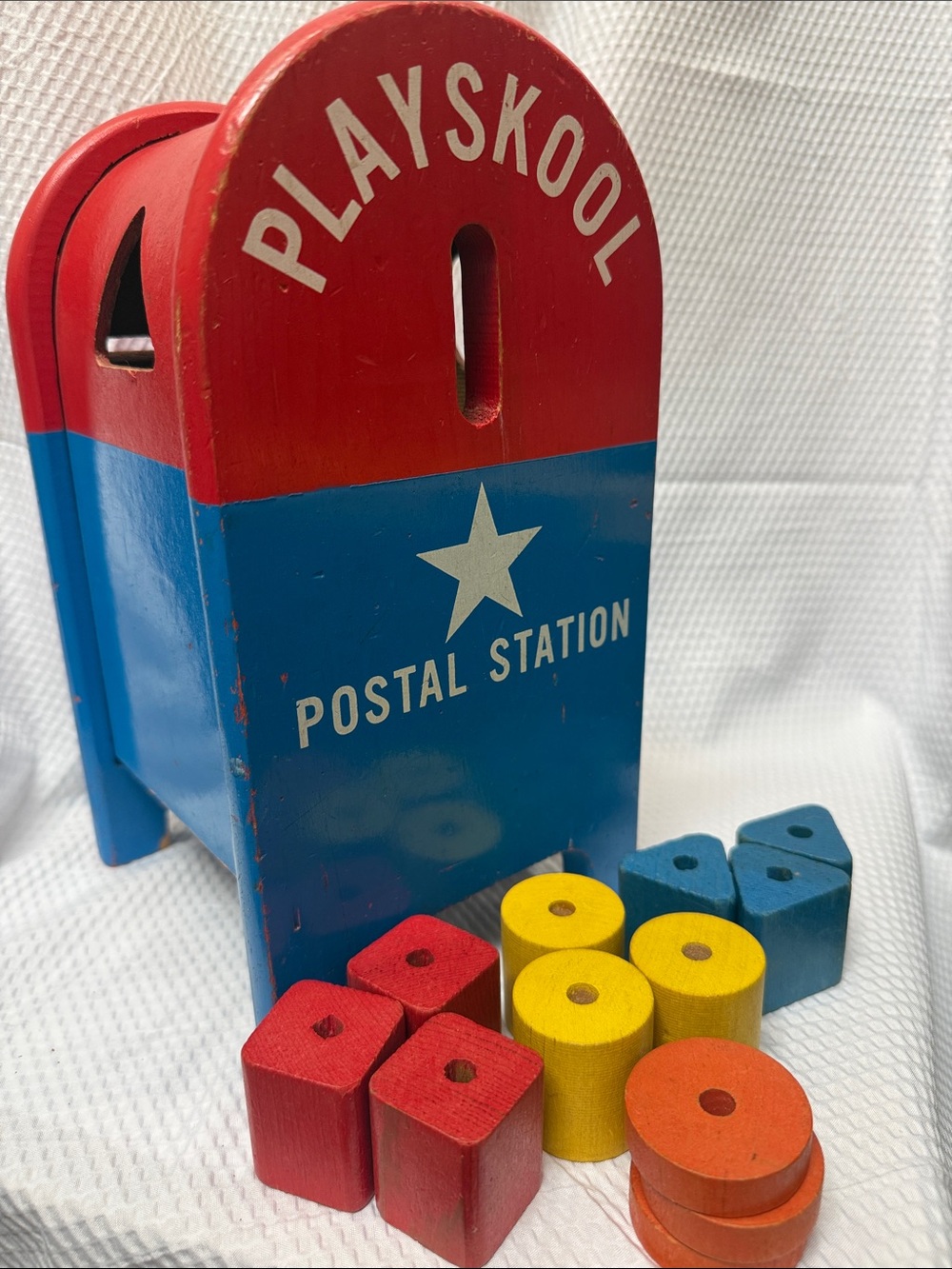 Vintage Playskool Postal Station wooden shape sorter complete
